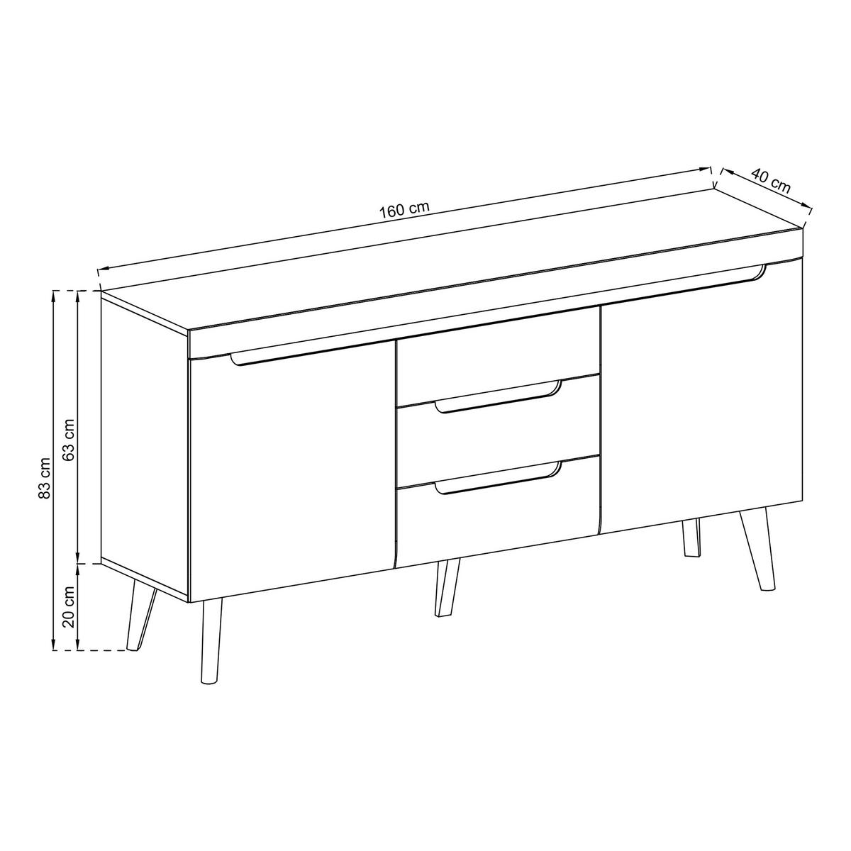 SIDEBOARD NORDICO 160/83/40 cm mit 3 Schubladen 2 Türen Eiche Artisan - Eiche Artisan, Holzwerkstoff (160/83/40cm) - MASSENO