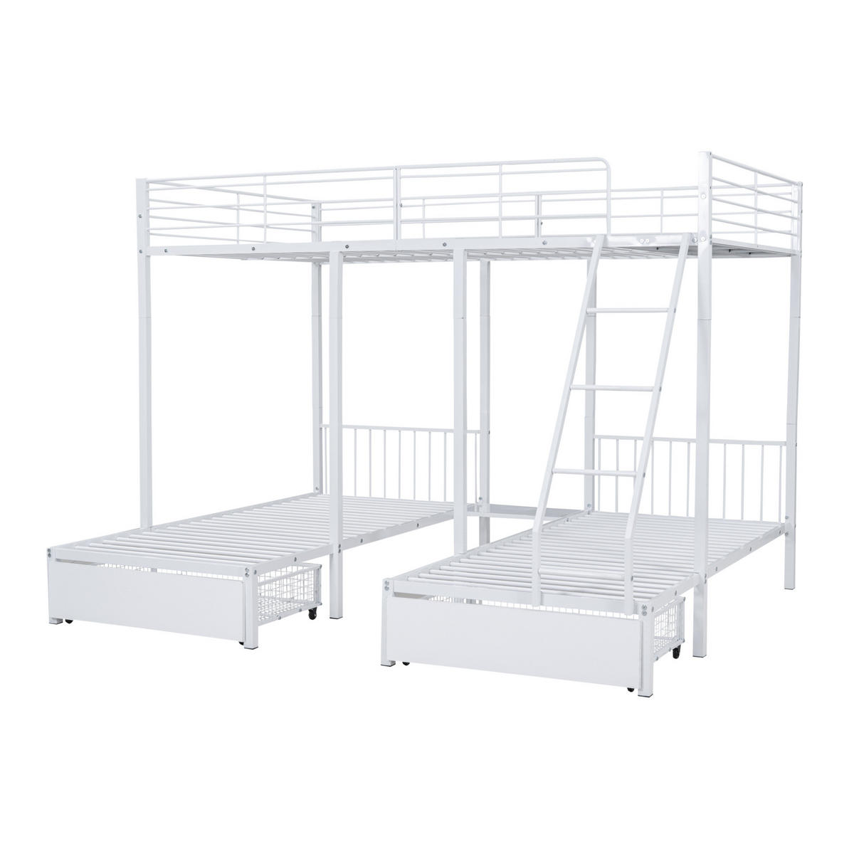 ETAGENBETT 140/200 und 2 x 90/200 cm aus Metall mit 2 Schubladen, teilbar in 3 Betten, Weiß - Weiß, Metall (140/200cm) - Redom