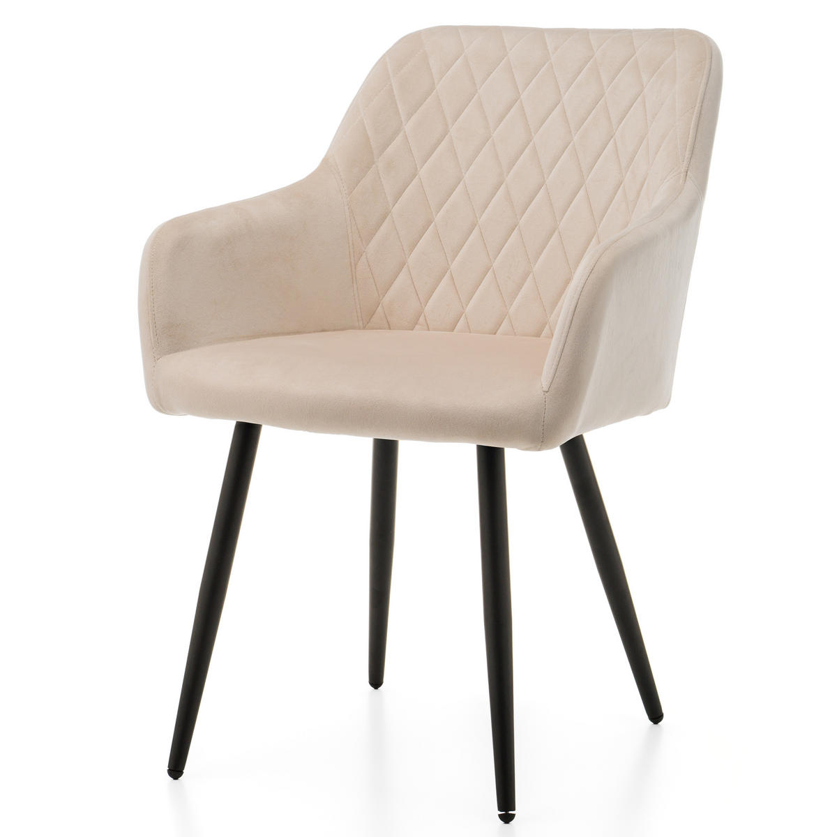 STUHL TODI gepolstert mit Steppung - beige - Samt Velours - Beige/Schwarz, Textil/Metall (56/85/62cm) - NEW HOME