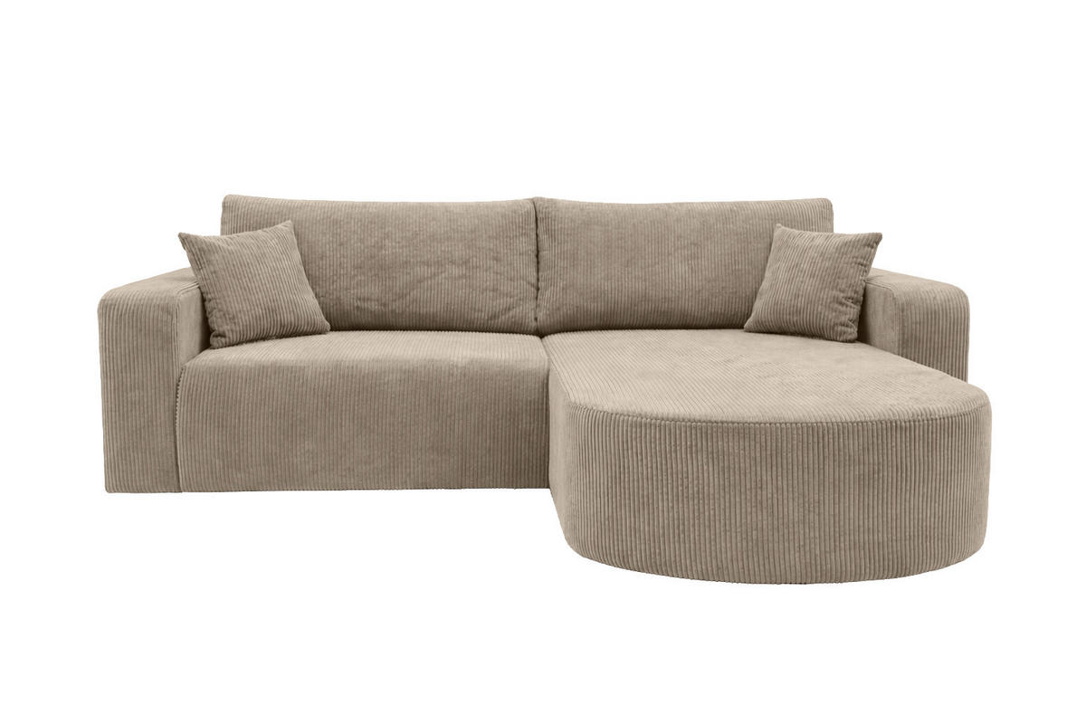 ECKSOFA Mit Schlaffunktion, Cordstoff Poso, Dunkelbeige, Rechts, ROUND ONE - Beige, Holz (244/175cm) - Kaiser Möbel