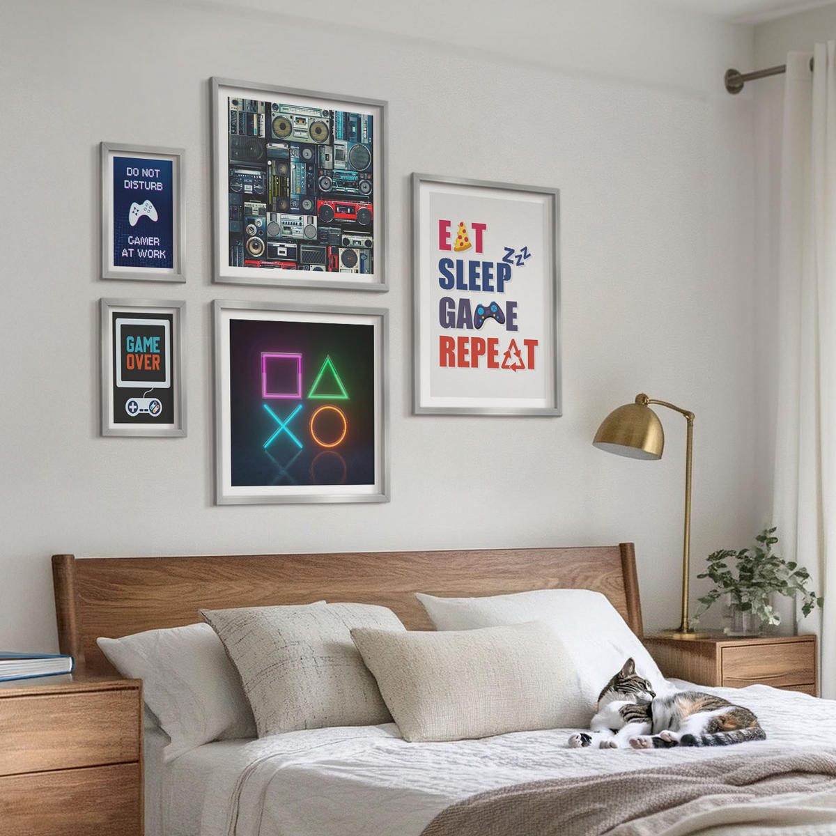 WANDBILDER 5er Set - 50x50 cm & 20x30 cm & 40x60 cm Silberner Rahmen - Spieleruntertitel - Silberfarben, Kunststoff (40/60cm) - ArtPrintCave