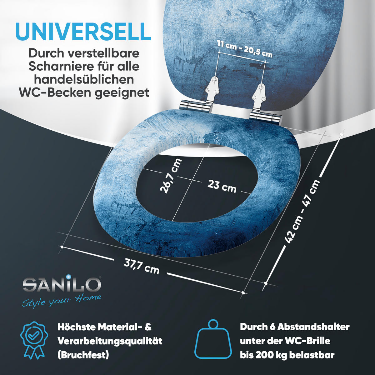 WC Sitz mit Absenkautomatik Solium - Blau, Holzwerkstoff (38/6/47cm) - Sanilo