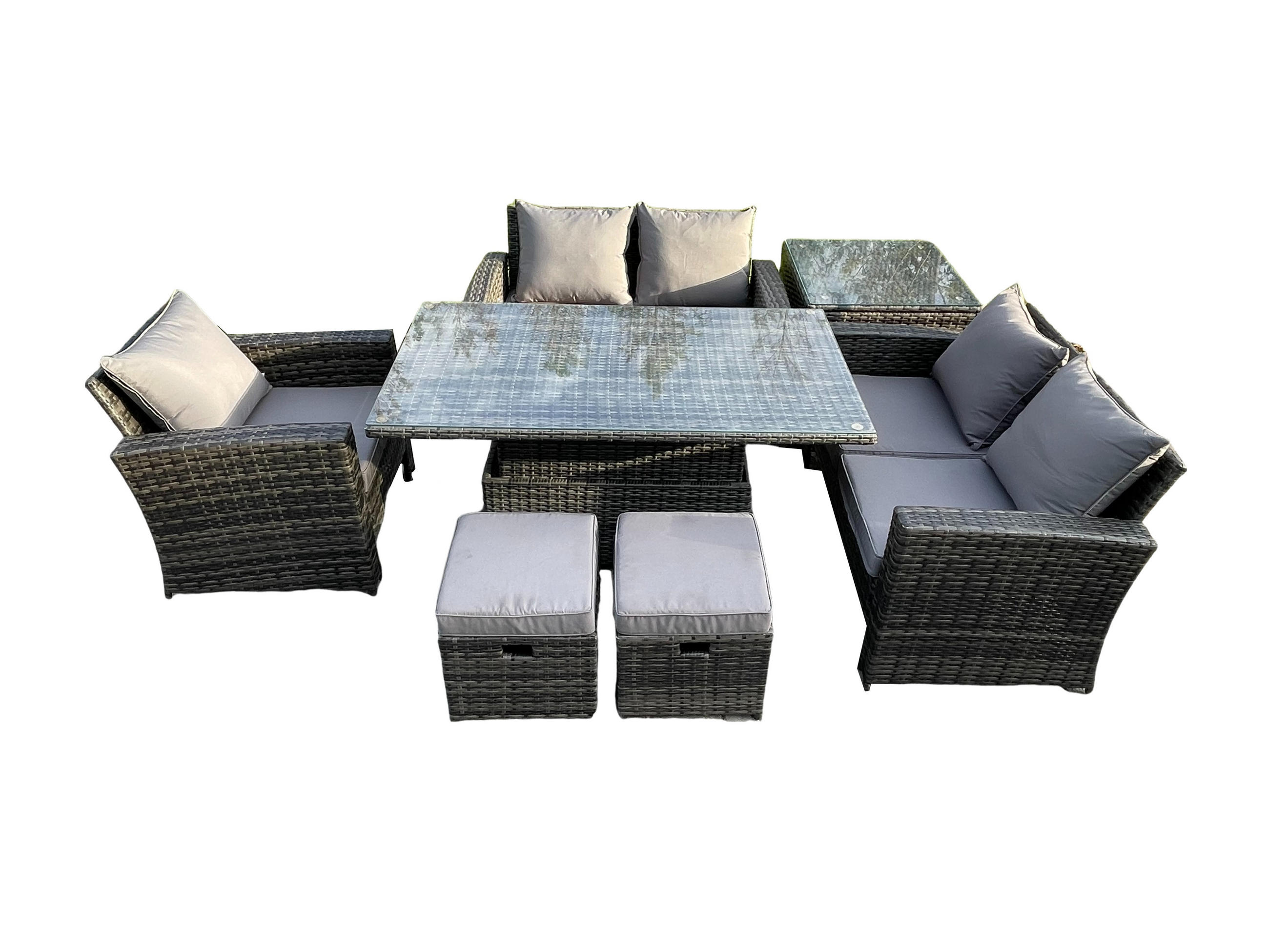 GARTENSOFA Hohe Rückenlehne Polyrattan Dunkelgrau 7-Sitzer - Dunkelgrau, Metall - Fimous