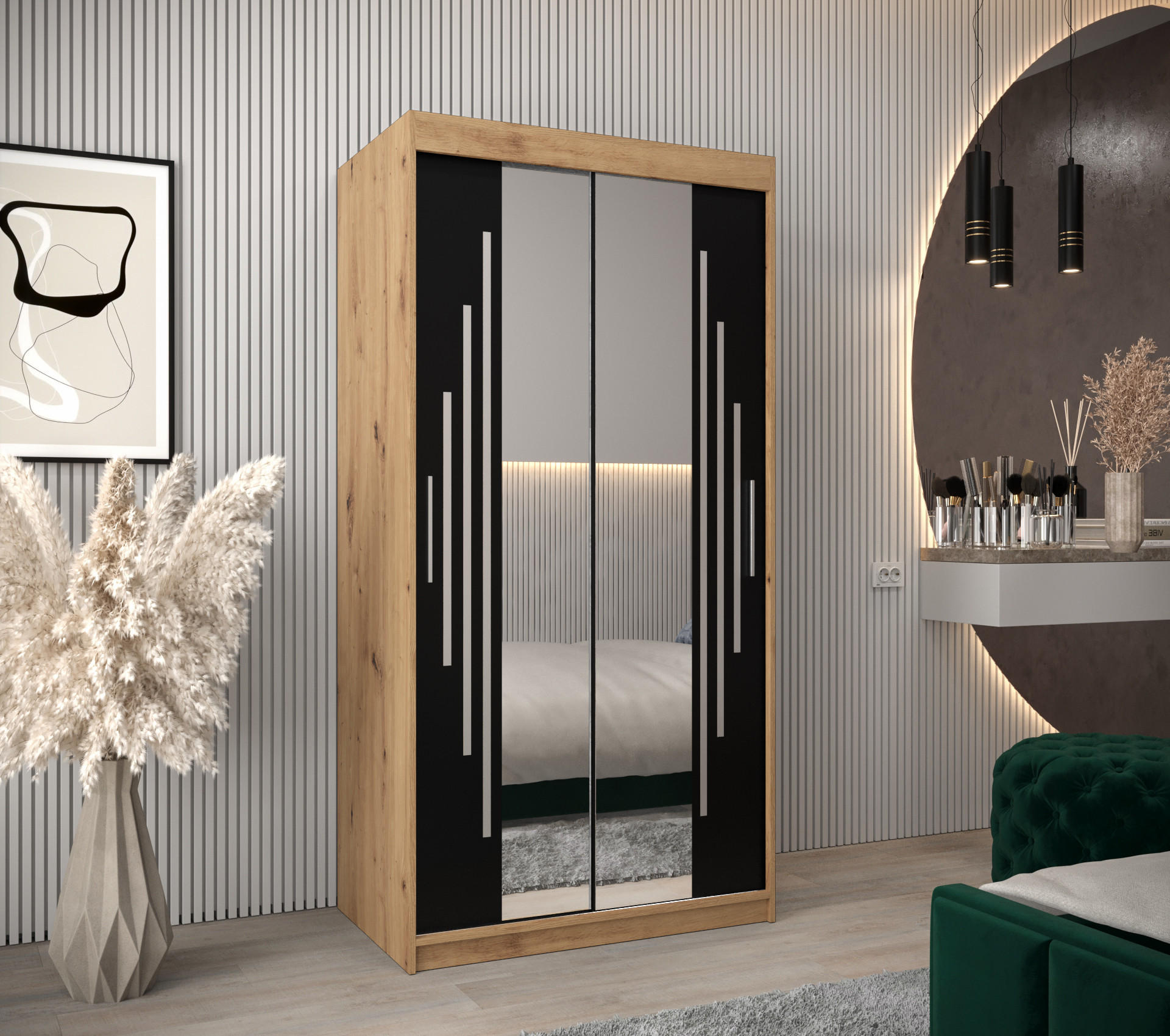 SCHWEBETÜRENSCHRANK 200/100/62 2-türig - Silberfarben/Schwarz, Holz/Kunststoff (100/200/62cm) - Abiks Möbel