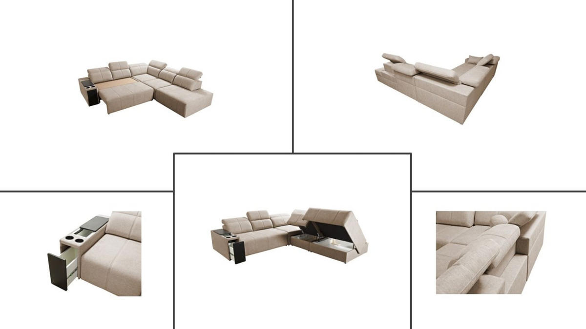 ECKSOFA Mindy IX Mit Schlaffunktion, Verstellbarer Rückenlehne Stoff Verita Hellgrau Rechts - Hellgrau, Holz (300/288cm) - Kaiser Möbel