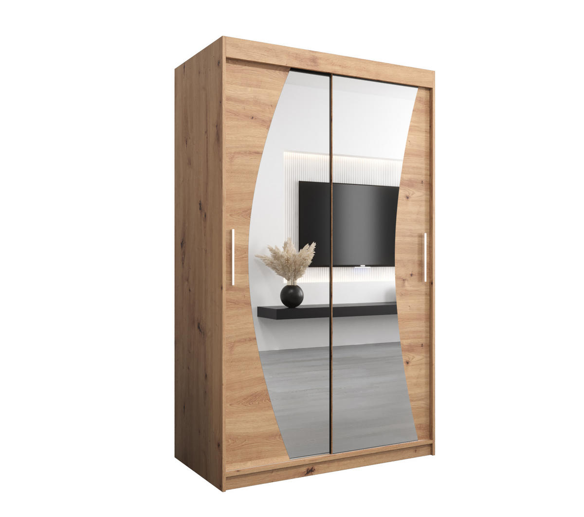 SCHWEBETÜRENSCHRANK 200/120/62 2-türig - Silberfarben/Eiche Artisan, Holz/Kunststoff (120/200/62cm) - Abiks Möbel