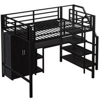 HOCHBETT 140/200 cm DE-04653, mit Kleiderschrank, Schreibtisch und Ablageleiter in Schwarz - Schwarz, Metall (140/200cm) - ComfortXL