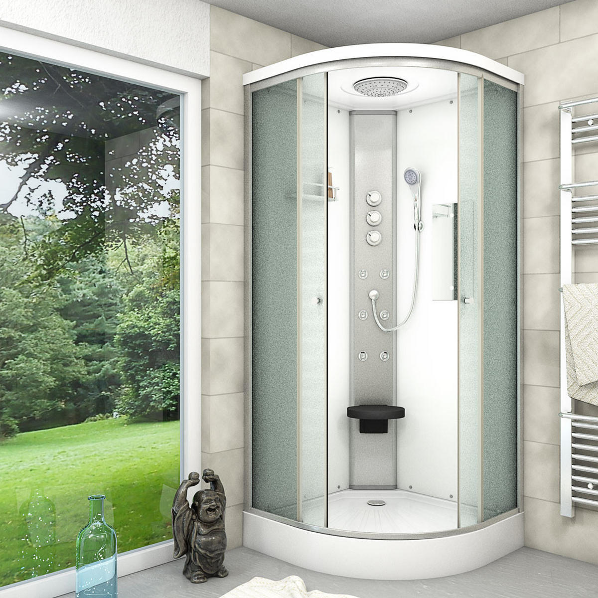 DUSCHE Fertigdusche D10-10M1-EC Weiß 90x90 - Weiß, Glas/Kunststoff (90/90/215cm) - AcquaVapore by Sandra Jentho