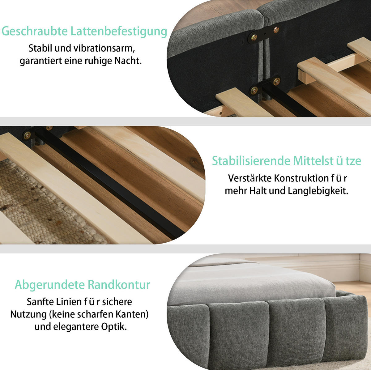 POLSTERBETT 140/200 cm mit Chenille-Bezug, Steppdesign und stabilem Holz-Metall-Rahmen, Dunkelgrau - Dunkelgrau, Kunststoff (140/200cm) - Redom