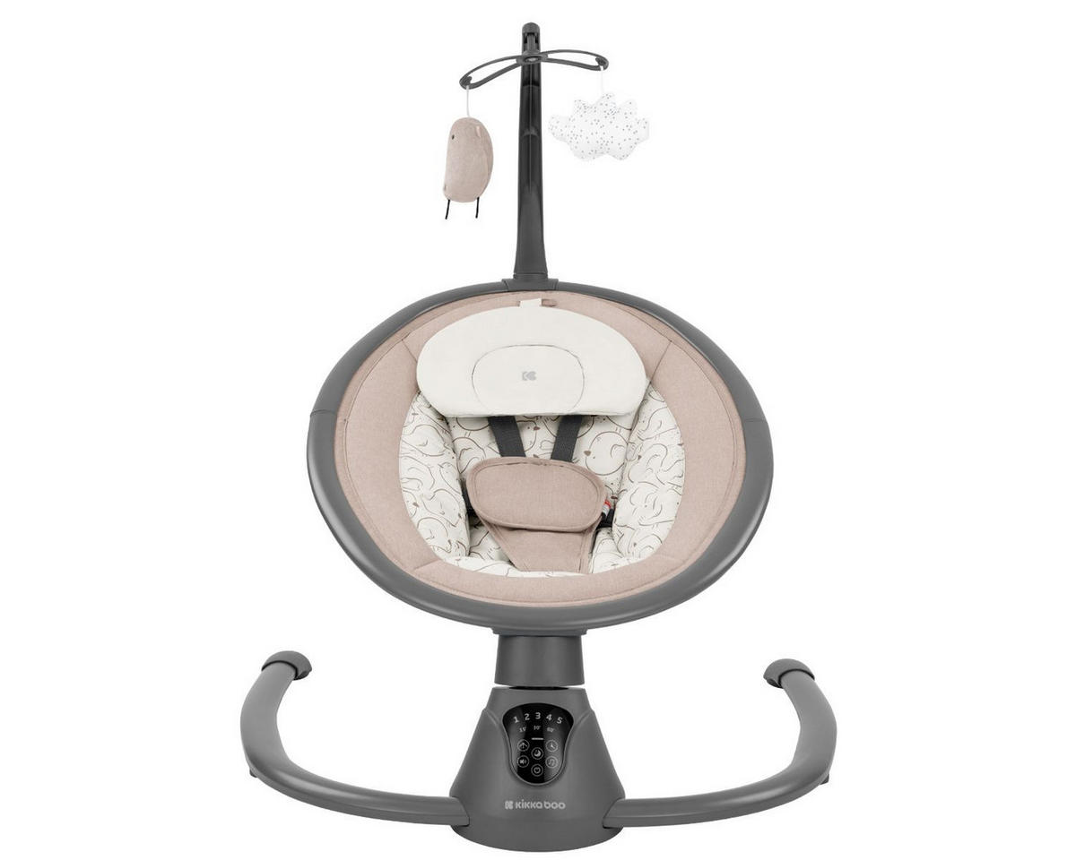 BABYWIPPE Twiddle beige grau 5 Schaukelgeschwindigkeiten, Fernbedienung, Timer, 5-Punkt-Gurt - Beige, Metall - Kikka boo