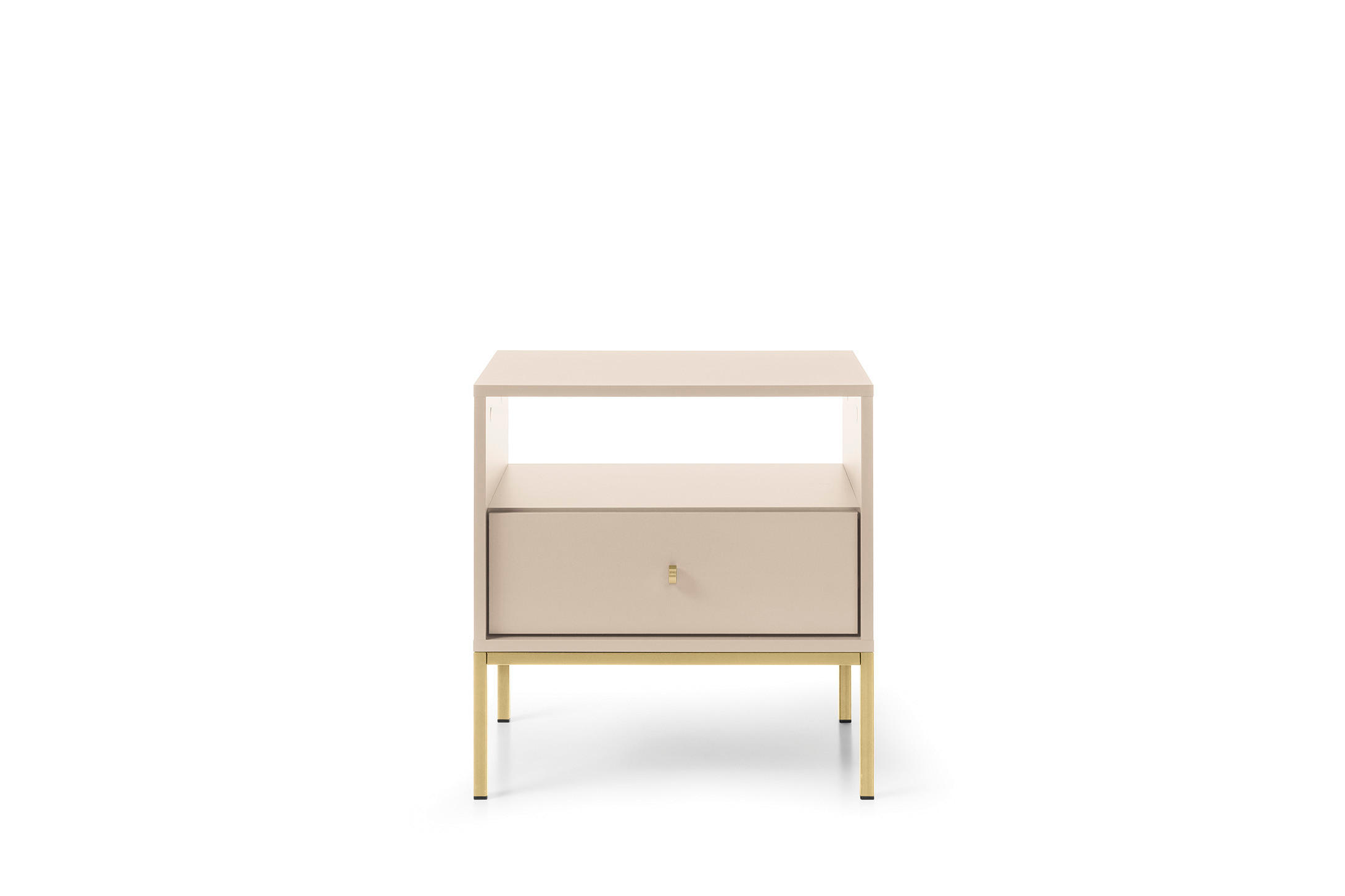 NACHTTISCH Molly Beige, Goldene Beine, Nachtkommode mit Schublade - Beige/Goldfarben, Holzwerkstoff/Metall (54/56/39cm) - Bettso