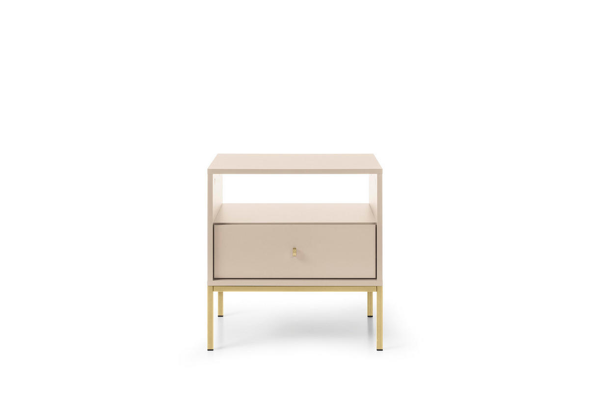 NACHTTISCH Molly Beige, Goldene Beine, Nachtkommode mit Schublade - Beige/Goldfarben, Holzwerkstoff/Metall (54/56/39cm) - Bettso