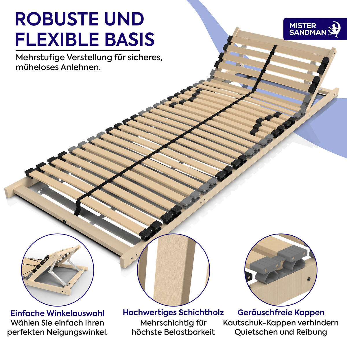 LATTENROST ErgoFlex 90x200 7-Zonen mit verstellbarem Kopfteil - Eschefarben/Buchefarben, Holz (90/200cm) - Mister Sandman