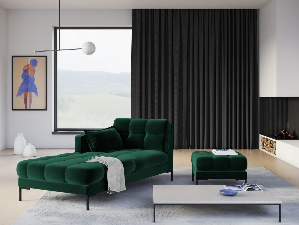 CHAISELONGUE links Mamaia aus Samt flaschengrün - Grün, Textil (102/75/185cm) - Micadoni