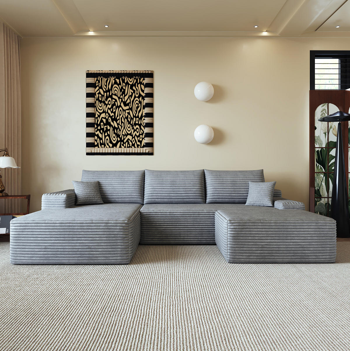 WOHNLANDSCHAFT 270 cm in Grau aus Cordstoff mit L-Recamiere - Grau, Textil (175/83/270cm) - Flora Grace