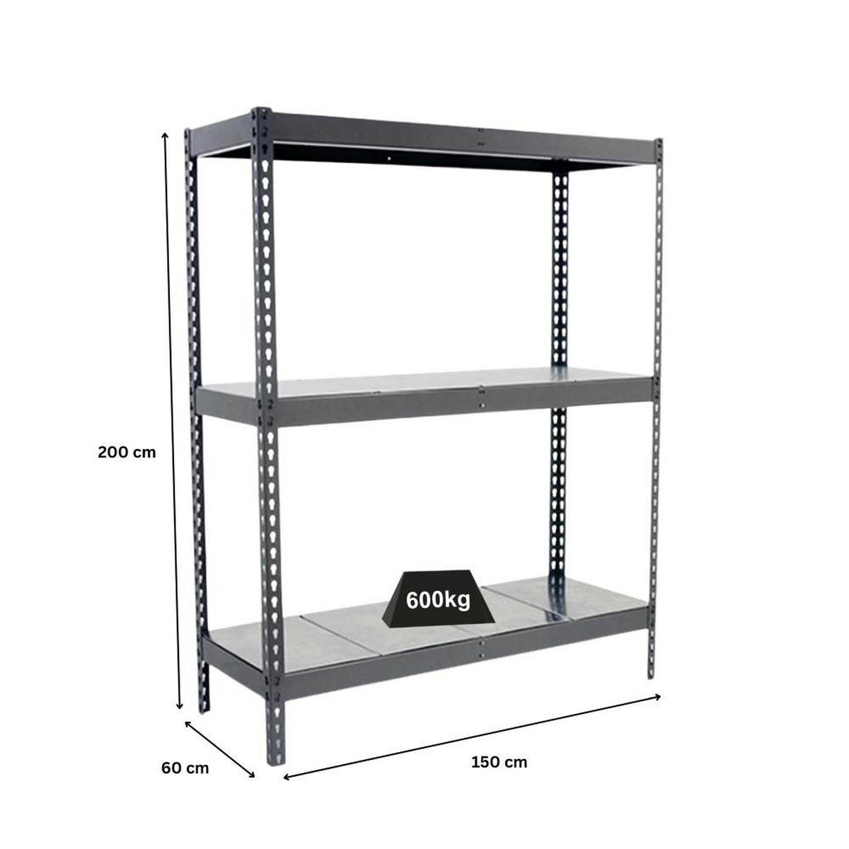 SCHWERLASTREGAL METAL BEAST THREE | HxBxT 200x150x90cm | Fachlast 600kg | Grau - Grau, Metall (150/200/90cm) - PROREGAL