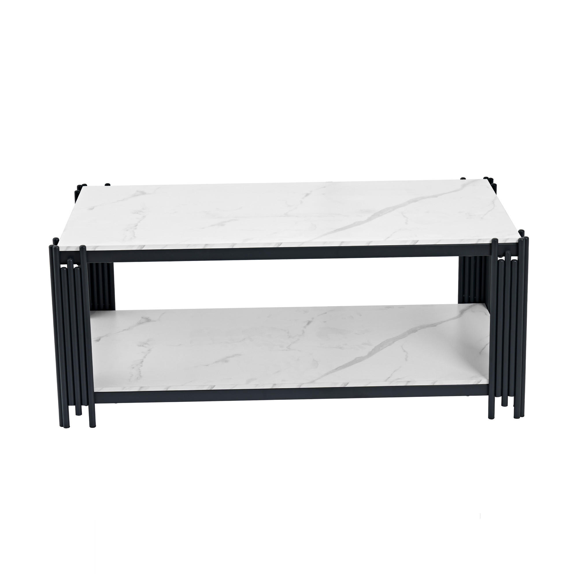 COUCHTISCH mit Ablage 114/64 cm in Weiß/Schwarz mit Marmor-Dekor - Schwarz, Holzwerkstoff (114/64/46cm) - BEAOK