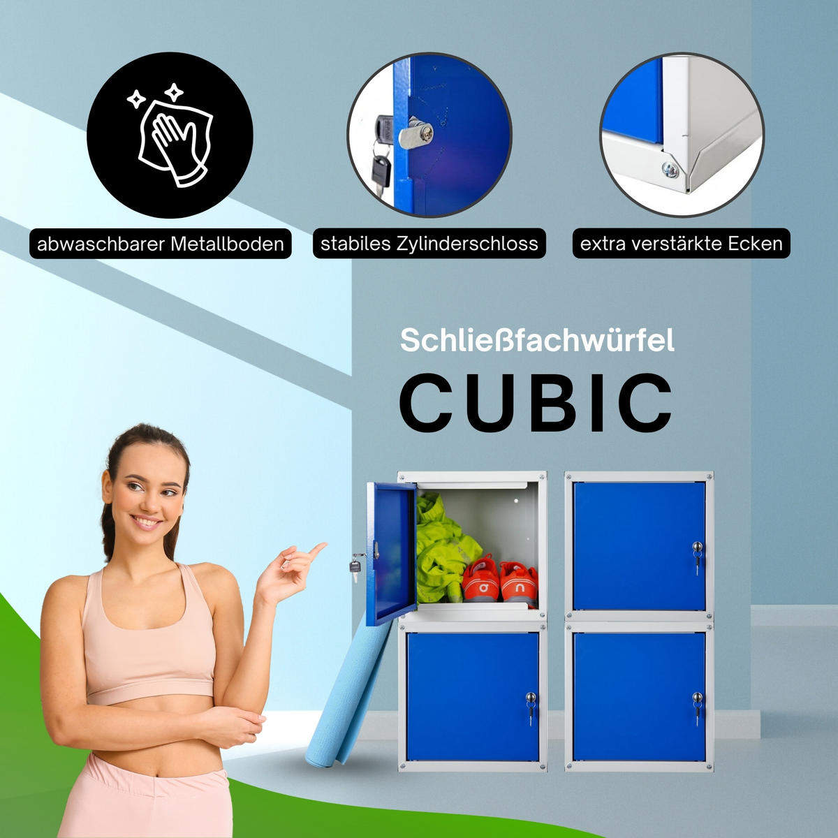 SCHLIESSFACHWÜRFEL Cubic 2er-Set 35x35x35 cm Grau-Blau - Blaugrau, Metall (70/35/35cm) - PROREGAL