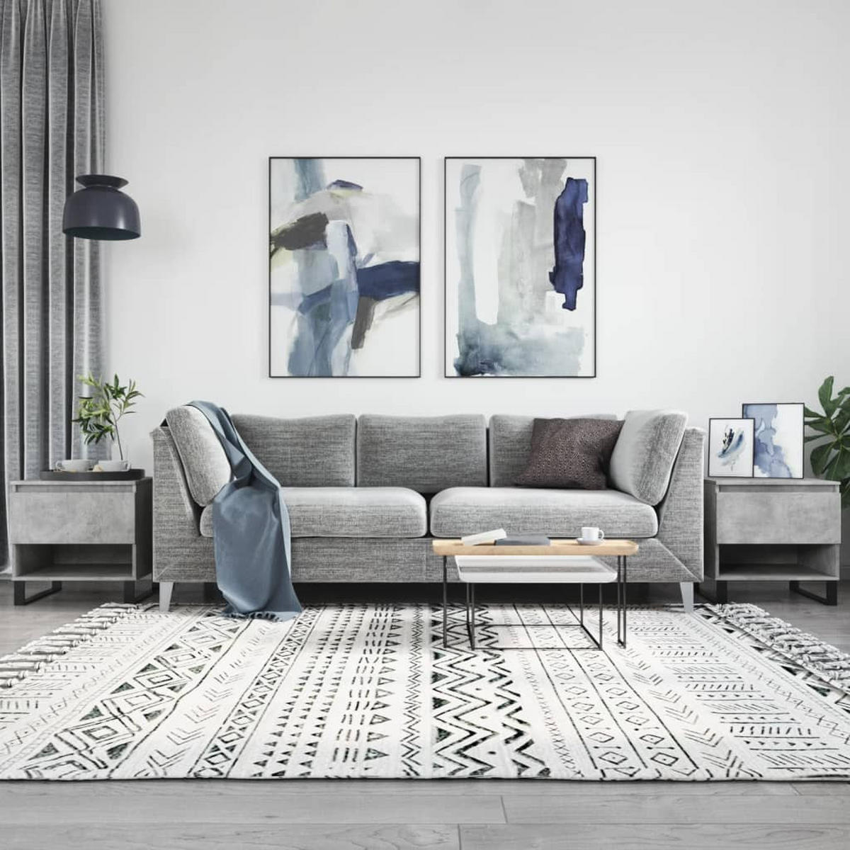 COUCHTISCHE 2 Stk. Betongrau 50x46x50 cm Holzwerkstoff - Grau, Holzwerkstoff (50/46/50cm) - furnicato