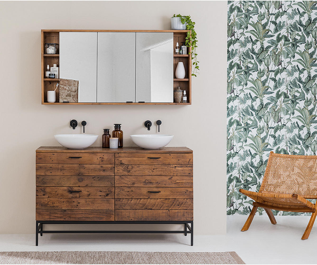 SPIEGELSCHRANK - Pinie massiv - Pinienfarben, Holz (140/71/18cm) - home24