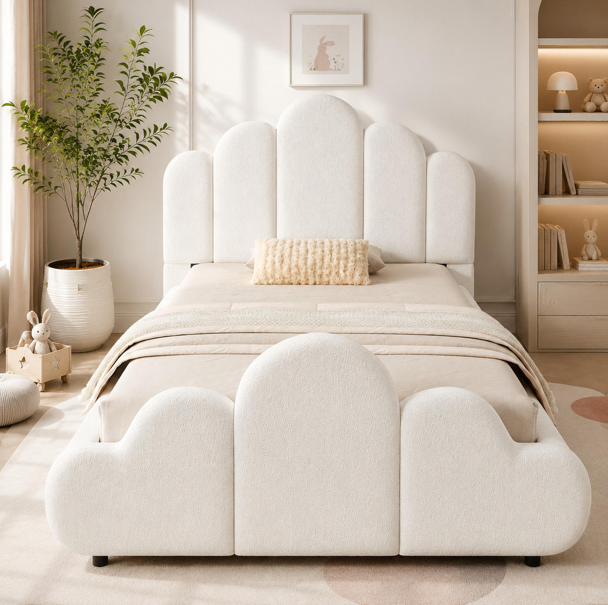 KINDER-POLSTERBETT 90x200 cm in Beige mit Bouclé-Bezug und Lattenrost - Beige, Textil (90/200cm) - IVMEU