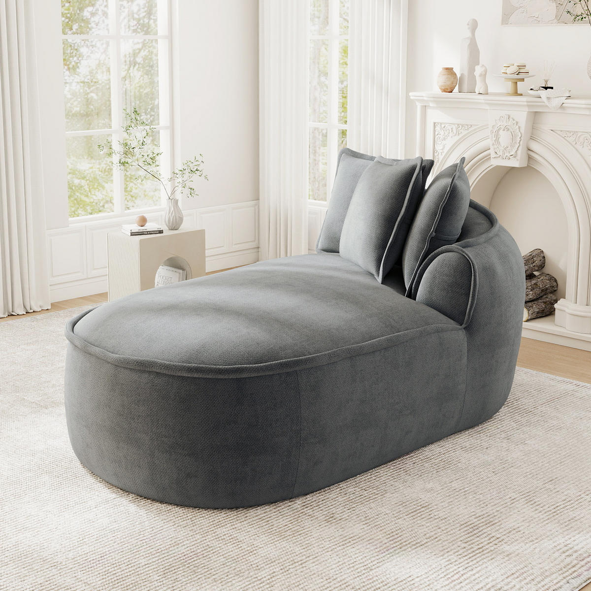 RÉCAMIERE rechte Chaiselongue mit Kissen, DE-42643, Grau - Grau, Textil (164/67/92cm) - ComfortXL