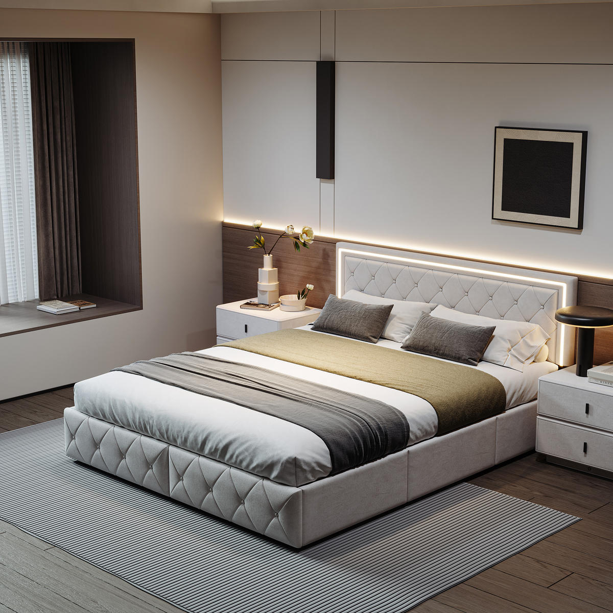 DOPPELBETT,JUGENDBETT 160x200 cm mit Schubladen verstellbares Kopfteil - Beige, Holz (160/200cm) - PARAFTA HOME