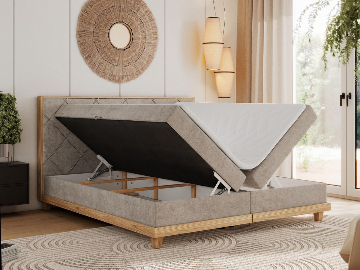 BOXBETT CAICOS 160/200 - Beige Struktur - H4 - Beige, Holz/Textil (160/200cm) - MKS