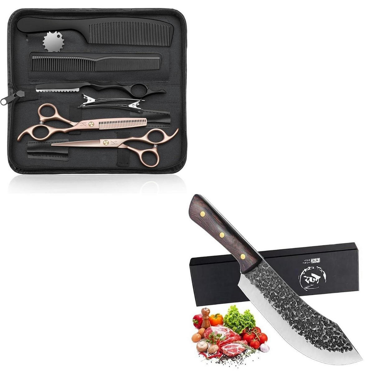 FRISEURSCHEREN Set mit Kochmesser Roségold + Schwarz - Rosa, Metall (17/5/20.5cm)