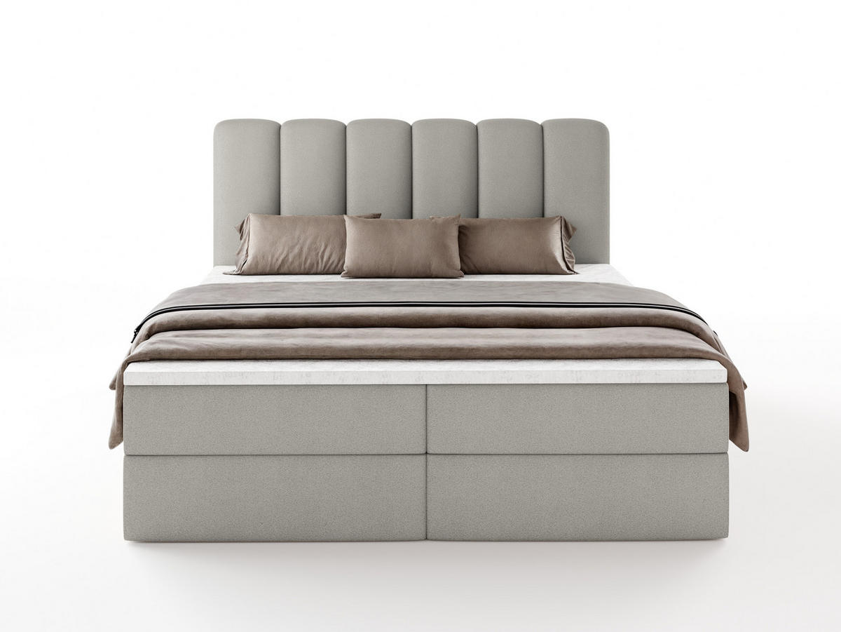 BOXBET NOLARO 160x200 cm Komplett-Set mit Bettkasten, Bonell-Matratze und Topper, Bouclé Hellgrau - Hellgrau, Textil (160/200cm) - Luxkor24