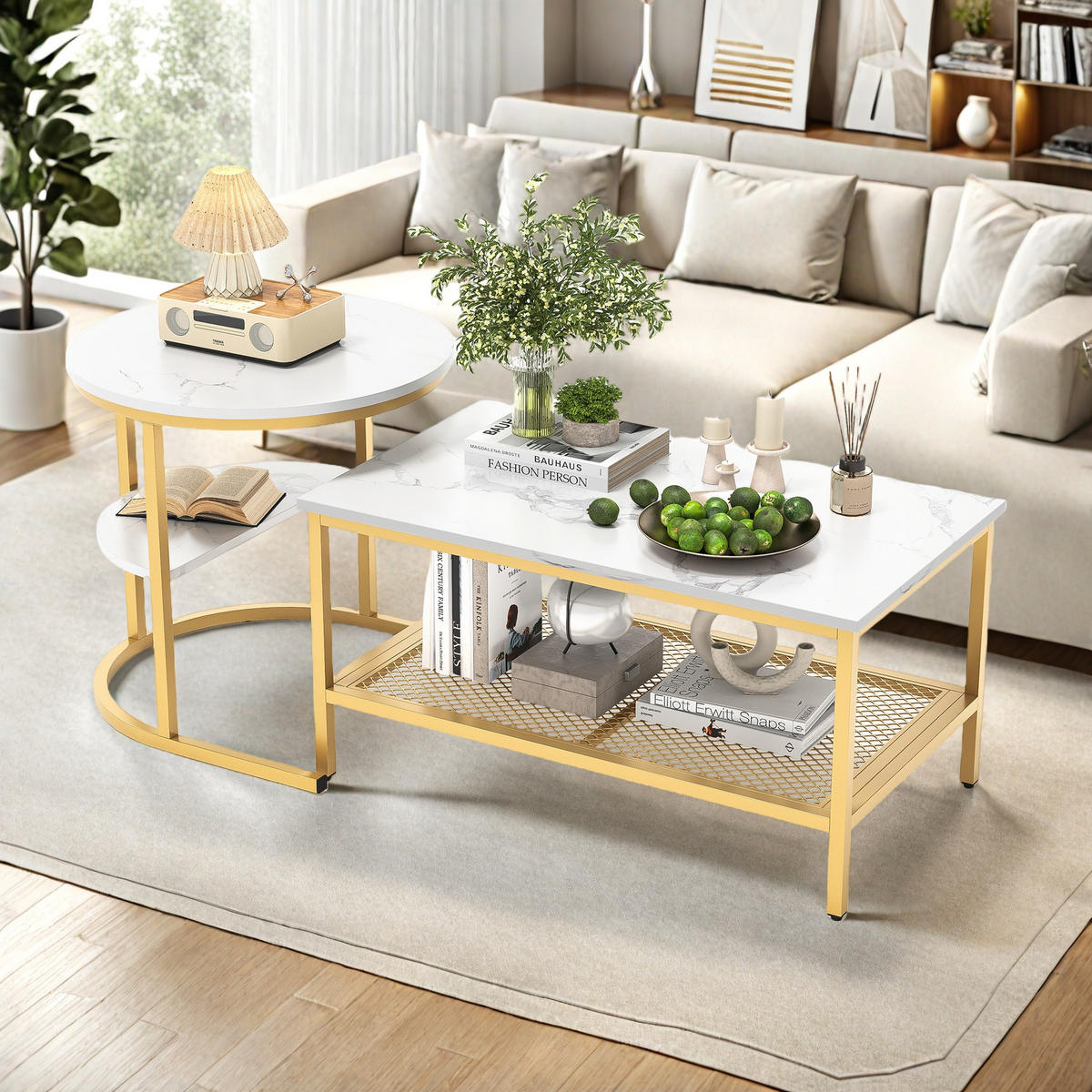 COUCHTISCH 2er Set Schwarz Modern Design - Goldfarben, Metall (80/46/41cm) - SHOPENTRA