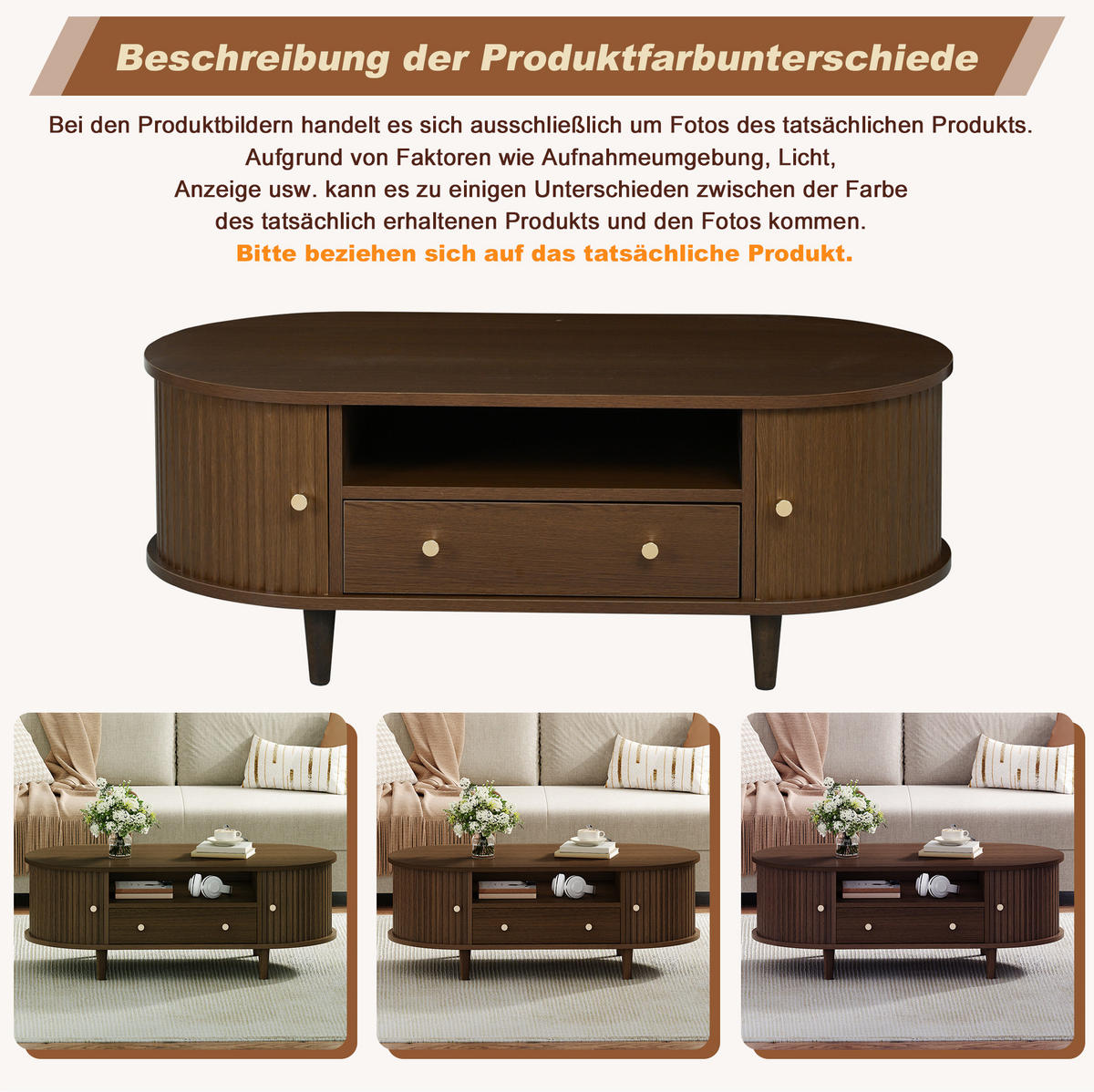 KONFERENČNÍ stolek z MDF 100x50x36 cm ořechová barva s 1 zásuvkou, otevřenou policí a roletovými dvířky - barva vlašského ořechu, kompozitní dřevo (100/50/36cm) - Modfu