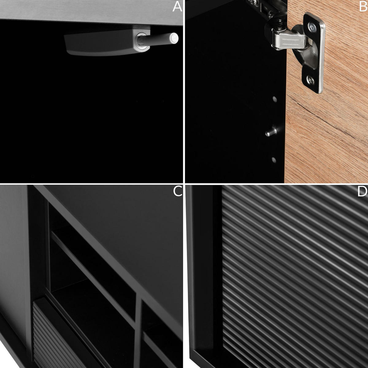 LOWBOARD LOFTY Loft-Stil, schwarz - Eichefarben/Schwarz, Holzwerkstoff (152/59/41cm) - KONSIMO®