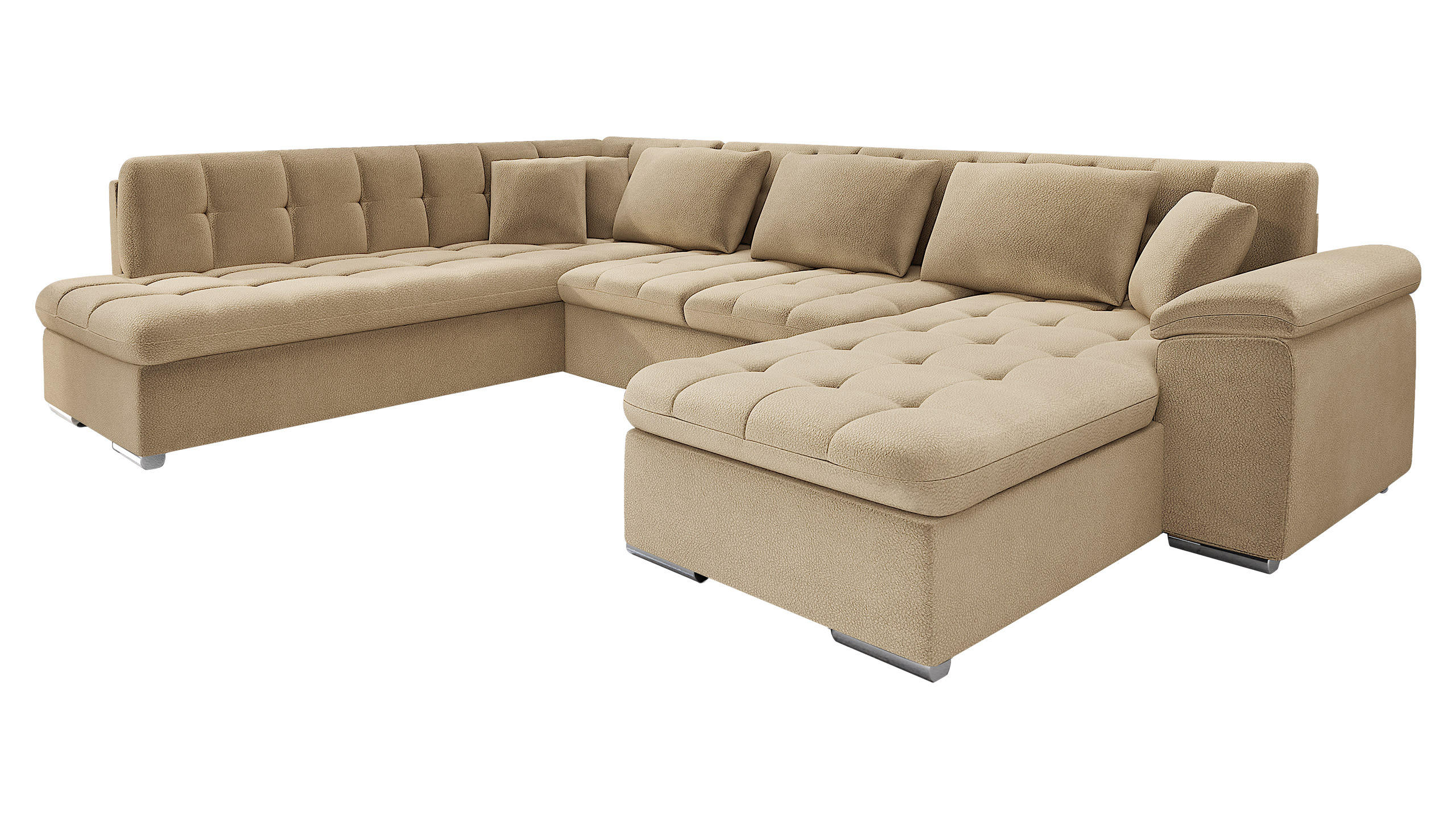 WOHNLANDSCHAFT Niko Bis Premium, Seite: Rechts - Beige, Holz/Textil (348/76/205cm) - MIRJAN24