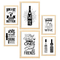 POSTER Set Mit 6 Wein Vollfarbige Illustrationen Von Kaffee & Getränken Im Werbetafel Illustrationen Für & Heim A3 & A4 Rahmen Aus Hellem Holz - Beige, Papier (29/3cm) - Nacnic