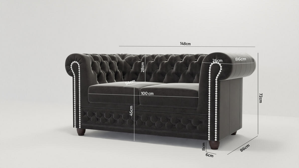 SITZGARNITUR 3+2+1 Chesterfield Nyx Schwarz Samt - Schwarz/Braun, Holz/Textil (203/72/86cm) - S-Style Möbel