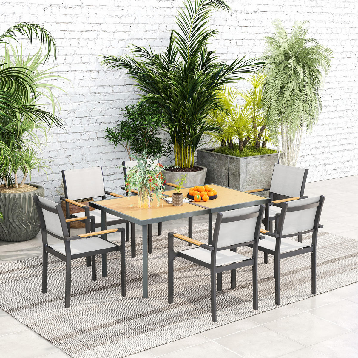 GARTENTISCH DE-14139 für 6 Personen, Holzoptik-Stahl Natur - Naturfarben, Metall (150/90/72cm) - ComfortXL