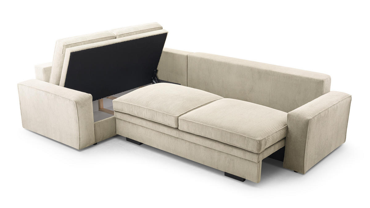 ECKSOFA L Form Treville Beige 296/196/94 cm – Links, mit Bettkasten und Schlaffunktion - Beige/Schwarz, Kunststoff/Textil (196/296cm) - AX Living