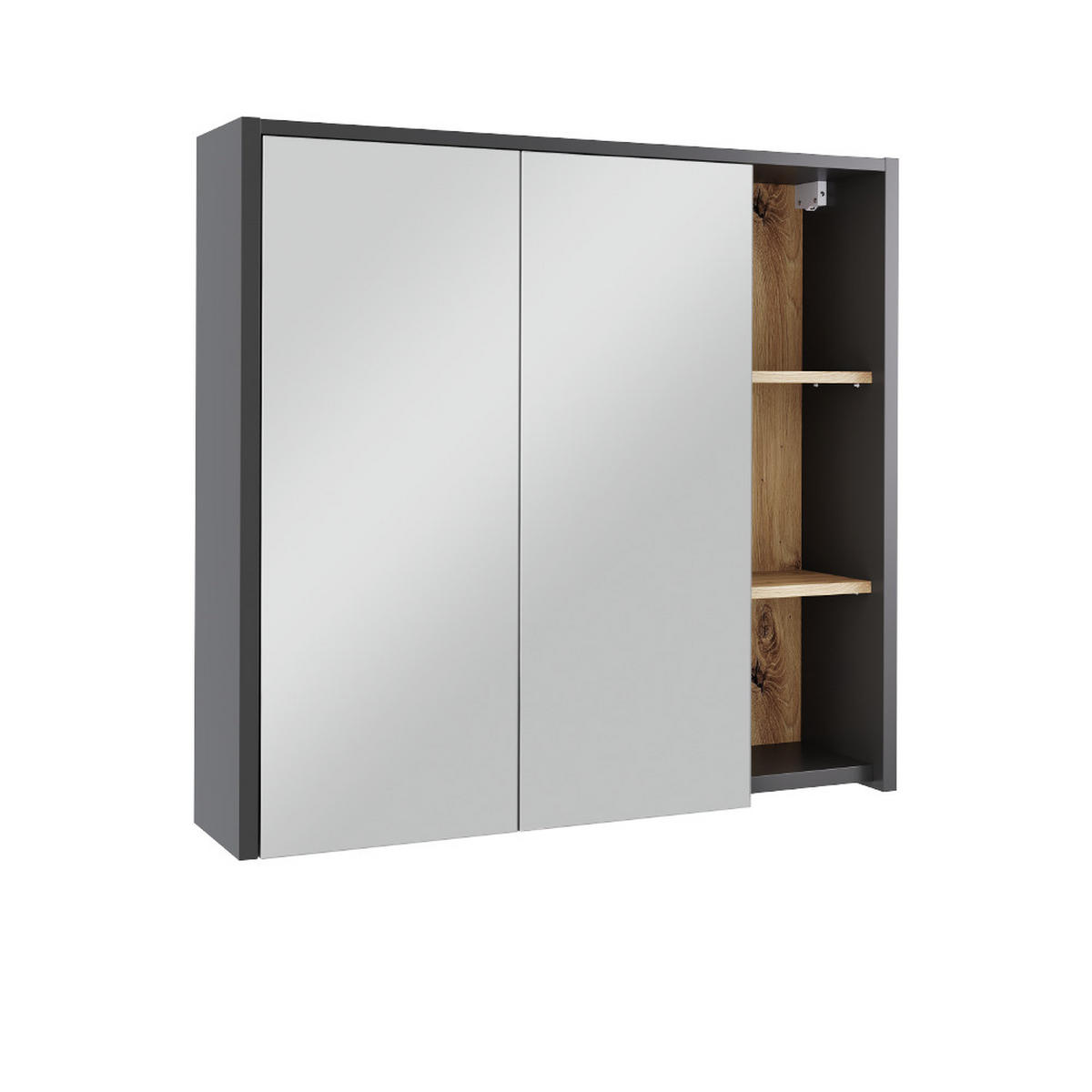 BADSPIEGELSCHRANK Viola Grau/Artisan 80 x 75 cm mit offenen Regalen - Eiche Artisan/Grau, Holzwerkstoff (80/75/18cm) - Vicco