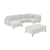 WOHNLANDSCHAFT inkl. Hocker Henrik Weiß Boucle - Weiß/Braun, Holz/Textil (310/81/161cm) - S-Style Möbel