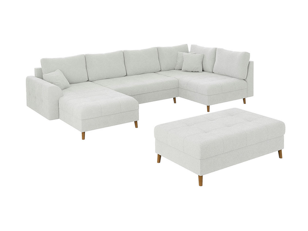 WOHNLANDSCHAFT inkl. Hocker Henrik Weiß Boucle - Weiß/Braun, Holz/Textil (310/81/161cm) - S-Style Möbel