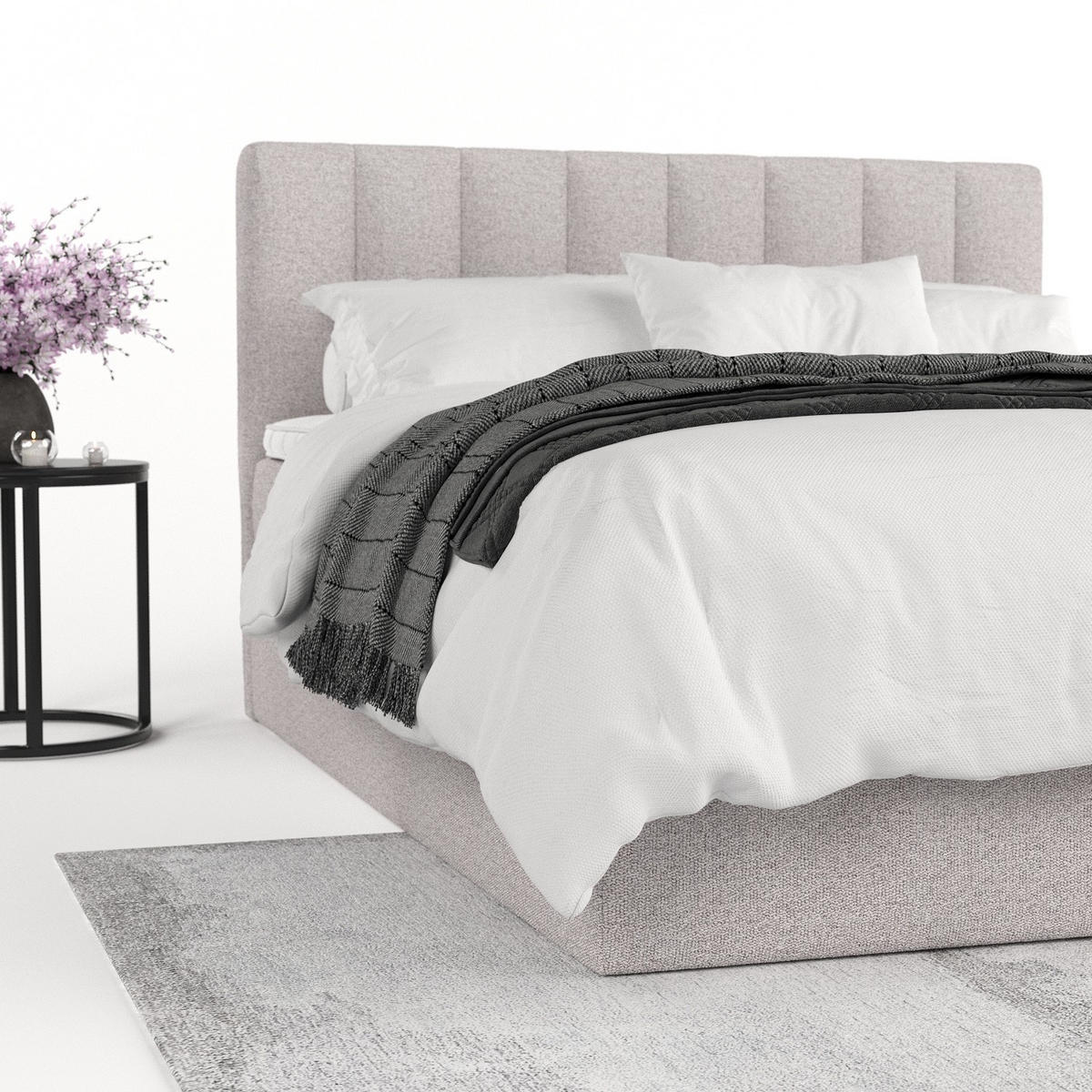 BOXBETT Lusso 200/200 cm Beige im Riva Stoff - Beige/Schwarz, Holz/Holzwerkstoff (200/200cm) - AltaBeds