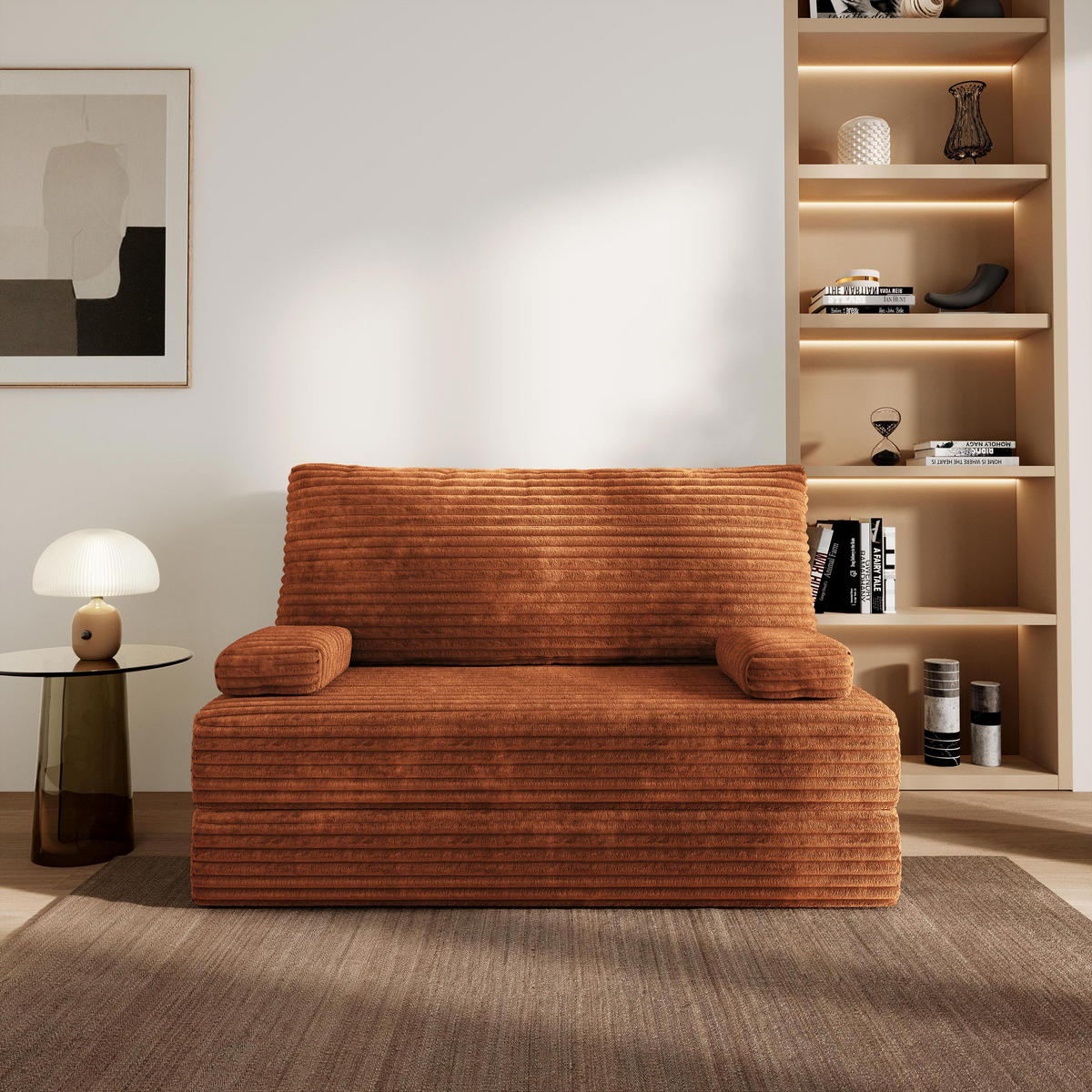 BETTSOFA LADIA aus Schaumstoff Cordstoff Braun Schlaffunktion - Braun, Textil (140/86/60cm) - MASSENO