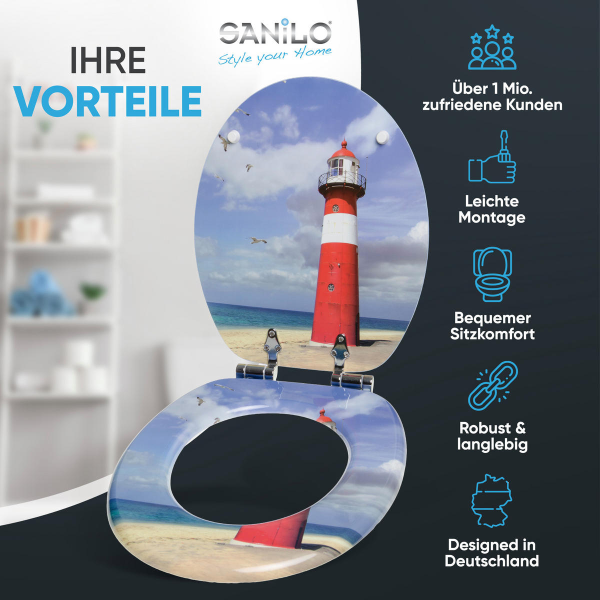 WC-SITZ mit Absenkautomatik Leuchtturm - Rot, Holzwerkstoff (38/6/47cm) - Sanilo