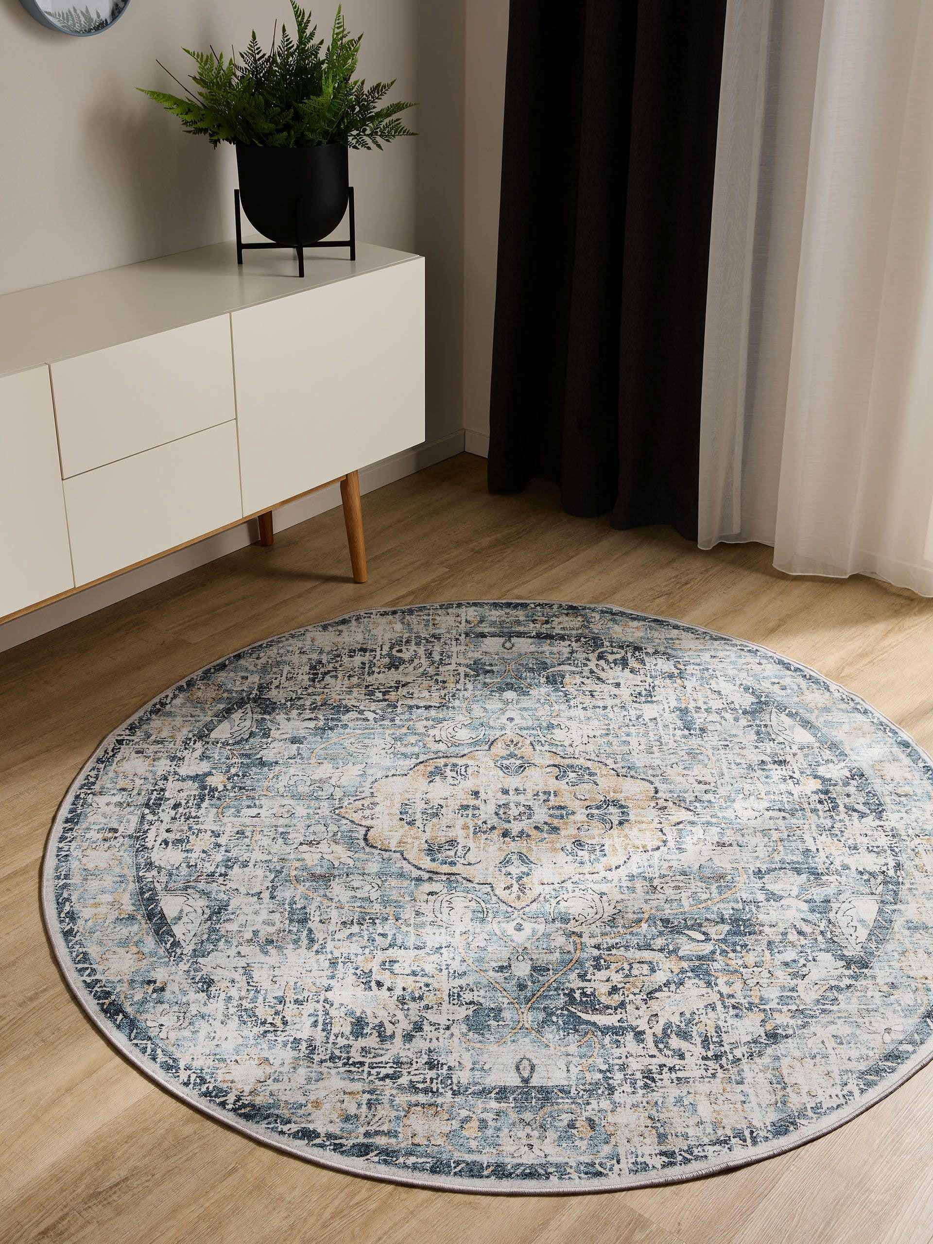 VINTAGE-TEPPICH George waschbar ø 120 cm rund - Blau, Kunststoff (120/120cm) - benuta