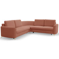 ECKSOFA LAREN, modernes Schlafsofa mit Stauraum, Plastikfüße, L-förmig, lose Rückenkissen freistehend, RECHTS 252x251x85 cm Rose - Rosa, Holz/Textil (252/251cm) - DomoHome