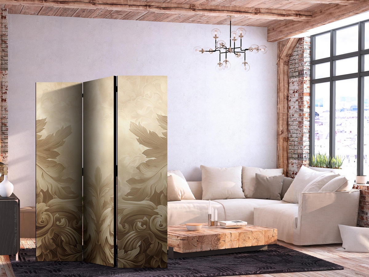 PARAVENT Beidseitig Bedruckter 3-tlg 135x172 cm Barocke Ornamente - Beige, Holz/Textil (135/172/3cm) - Muralo
