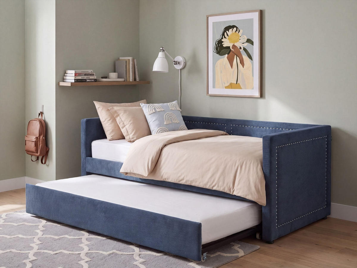 HEVERŐ 90/200cm Tengerészkék Mimizan - kék, textil/természetes anyagok (90/200cm) - Beliani
