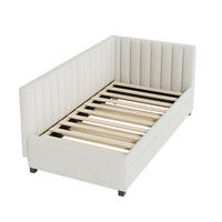 BETT aus Samtstoff 90x200 cm Beige mit Ausziehbett, Lattenrost und gepolstertem Kopfteil - Beige, Leder (140/200cm) - Modfu