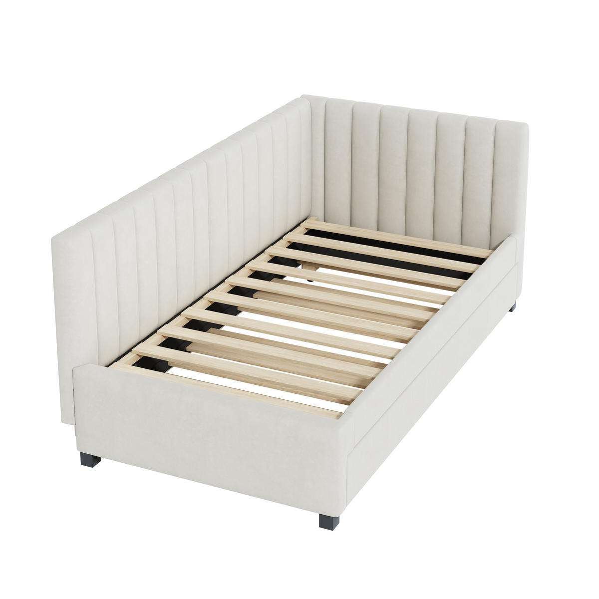 BETT Ausziehbar 90/200 cm mit Kopfteil aus Samtstoff in Beige - Beige, Leder (90/200cm) - OKWISH